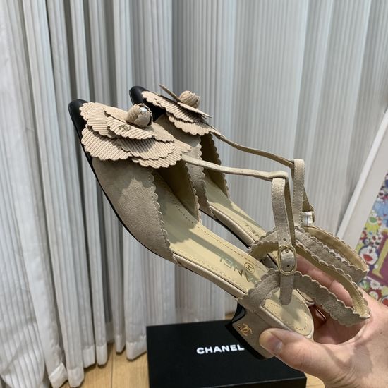 Chanel Decorative Hollow Out Chunky Heel Sandals