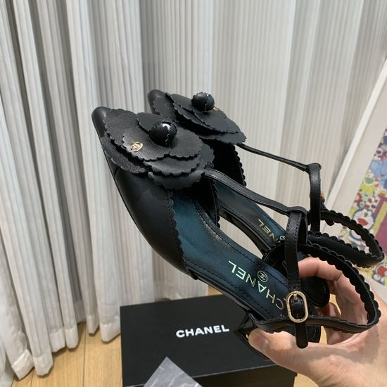 Chanel Decorative Hollow Out Chunky Heel Sandals