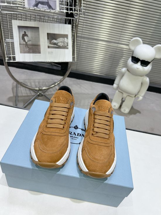 Prada Premium Leather Versatile Casual Shoes with Logo Detail