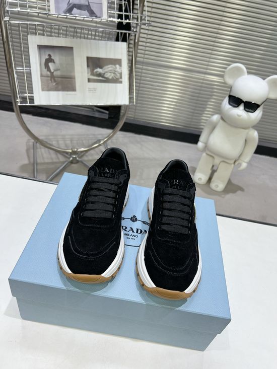 Prada Premium Leather Versatile Casual Shoes with Logo Detail