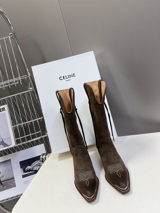 Celine Premium Logo Decor Calfskin Ankle Boots with Leather Sole