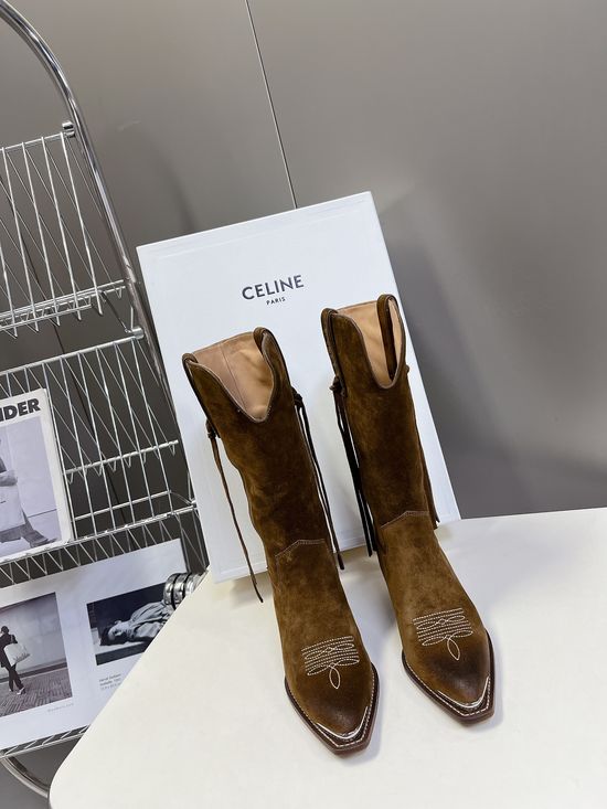 Celine Premium Logo Decor Calfskin Ankle Boots with Leather Sole