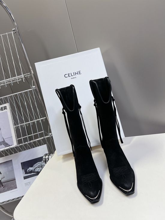 Celine Premium Logo Decor Calfskin Ankle Boots with Leather Sole