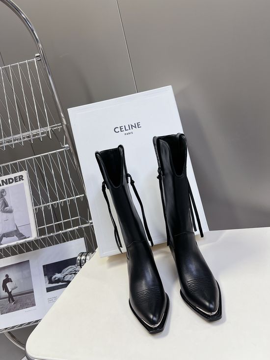 Celine Premium Logo Decor Calfskin Ankle Boots with Leather Sole
