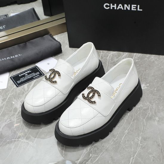 Chanel Premium Leather Platform Loafers with Logo Hardware