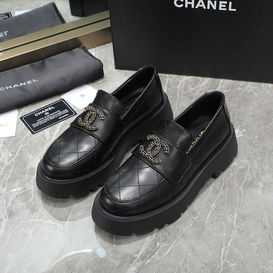 Chanel Premium Leather Platform Loafers with Logo Hardware