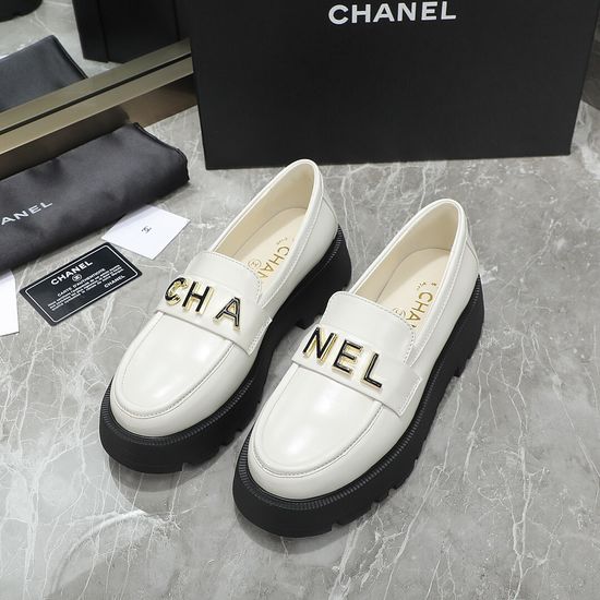 Chanel Premium Leather Platform Loafers with Logo Hardware