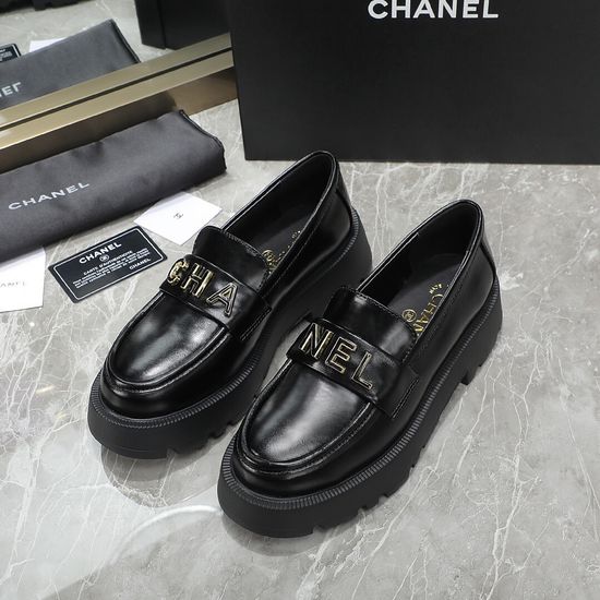 Chanel Premium Leather Platform Loafers with Logo Hardware