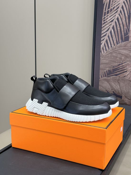 Hermes Classic High Top Leather Mesh Comfort Sneakers