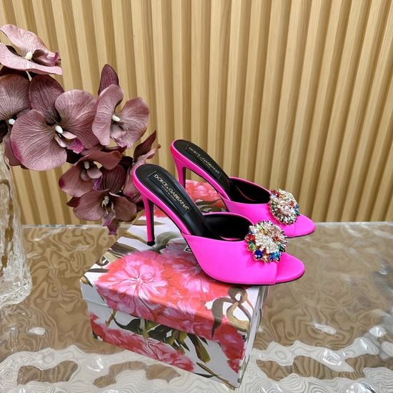 Dolce & Gabbana Rhinestone Buckle Silk High Heel Slides Elegant Retro Style