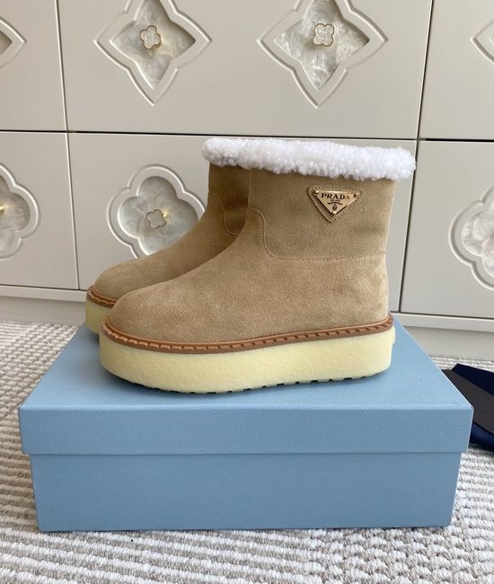 Prada Non-slip Plush Lined Platform Winter Ankle Boots