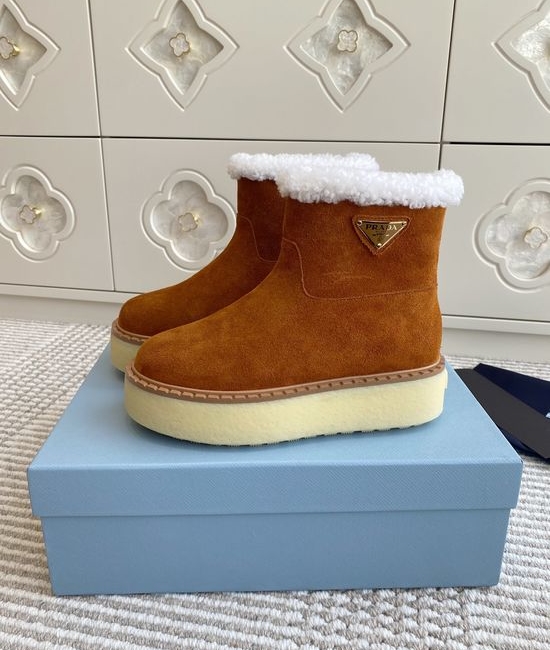 Prada Non-slip Plush Lined Platform Winter Ankle Boots