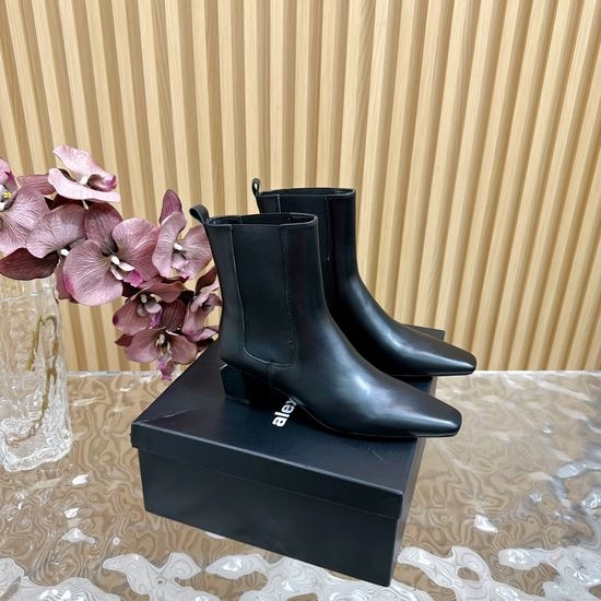 Alexander Wang Sleek Leather Ankle Boots Mid Heel Casual Winter Footwear