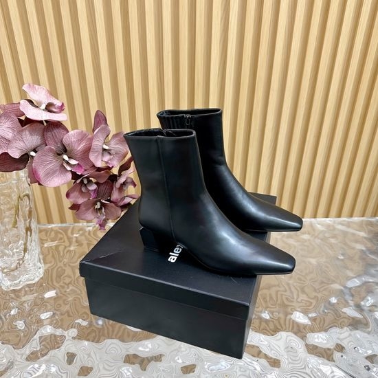 Alexander Wang Sleek Leather Ankle Boots Mid Heel Casual Winter Footwear