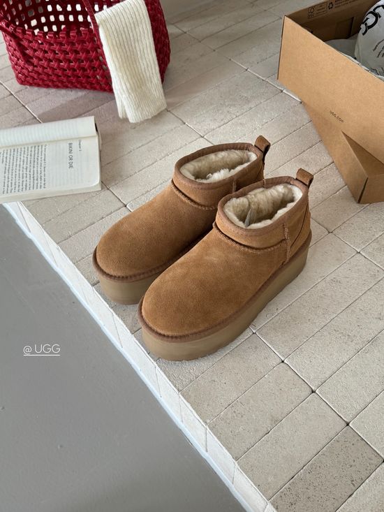 UGG Thick Sole Suede Fur Lined Warm Ankle Boots