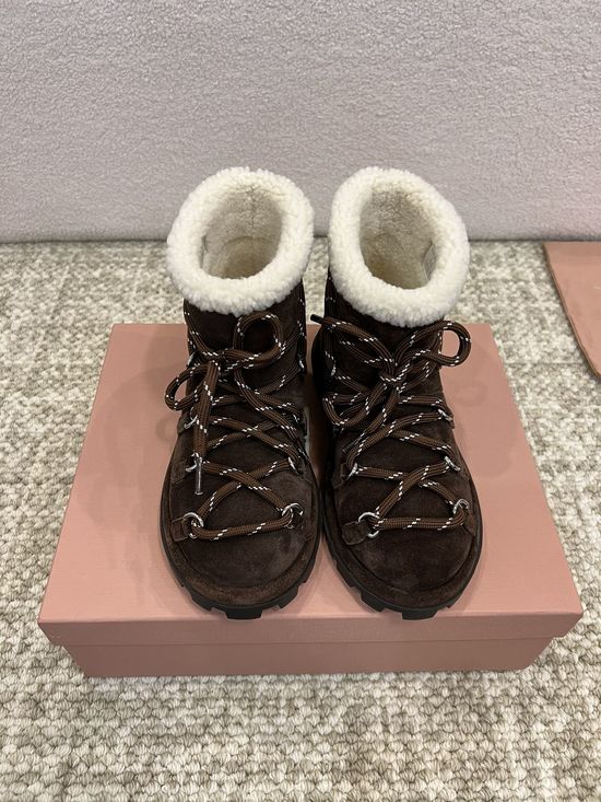 Miu Miu Lace-up Fleece Lined Ankle Snow Boots Warm Non-slip
