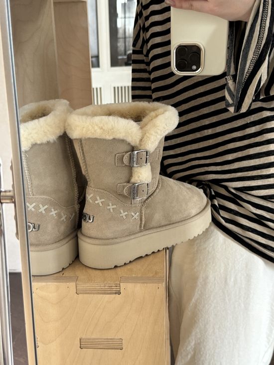 UGG Double Buckle Woven Thick Sole Comfortable Warm Boots