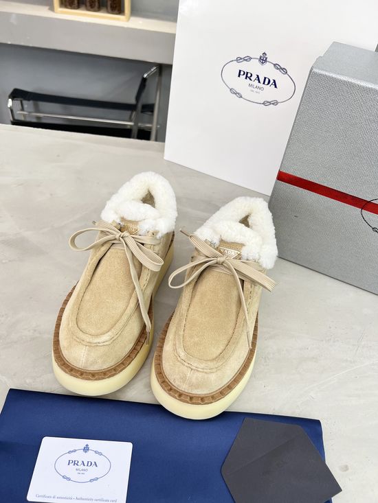 Prada Warm Fleece Lined Suede Platform Fashion Shoes