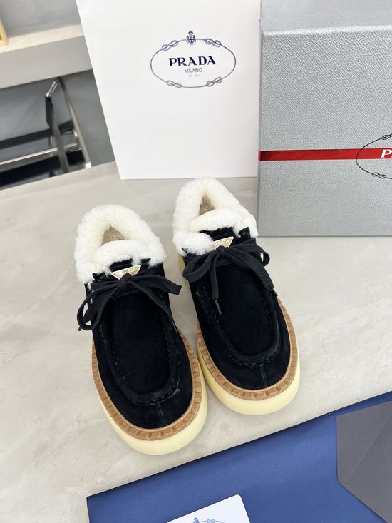 Prada Warm Fleece Lined Suede Platform Fashion Shoes