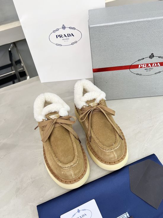 Prada Warm Fleece Lined Suede Platform Fashion Shoes