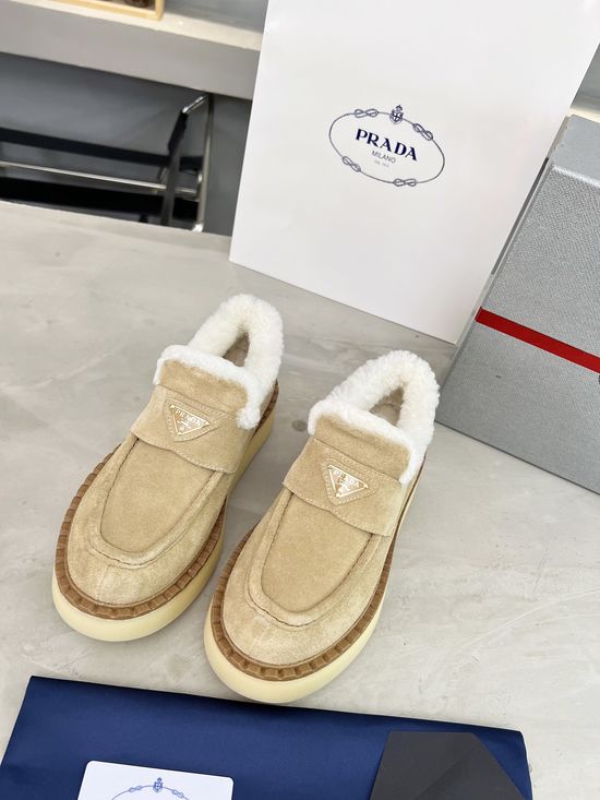 Prada Warm Fleece Lined Suede Platform Fashion Shoes