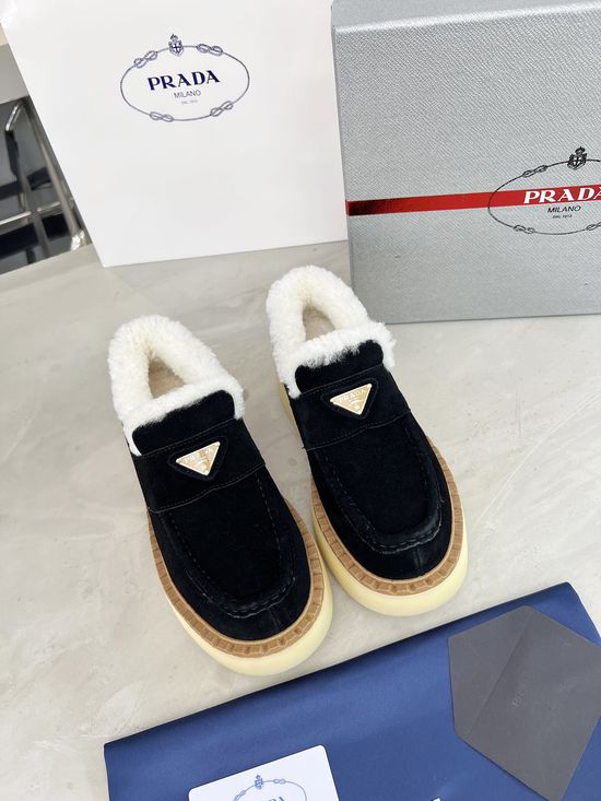 Prada Warm Fleece Lined Suede Platform Fashion Shoes