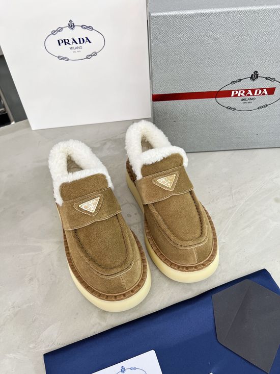 Prada Warm Fleece Lined Suede Platform Fashion Shoes