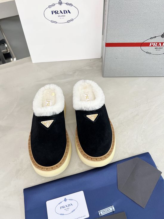 Prada Warm Fleece Lined Suede Platform Fashion Shoes
