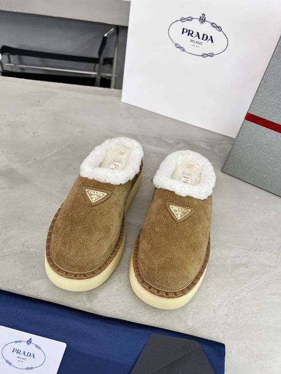 Prada Warm Fleece Lined Suede Platform Fashion Shoes