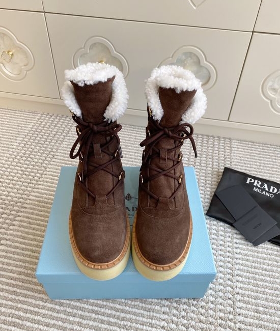 Prada Warm Plush Lined Platform Ankle Boots with Logo Detail