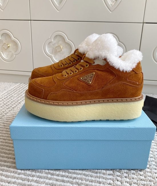 Prada Warm Fleece Lined Platform Lace-up Ankle Boots