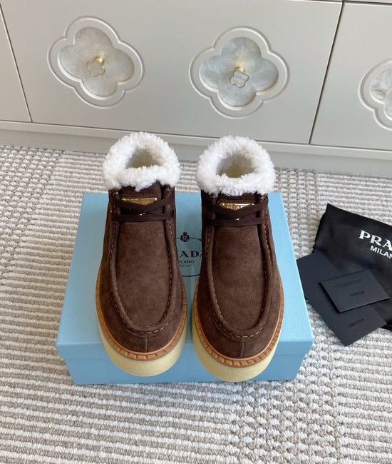Prada Warm Fleece Lined Platform Lace-up Ankle Boots