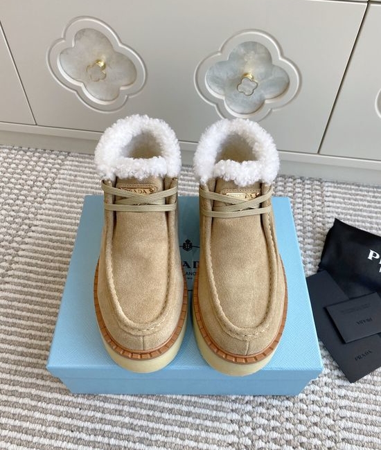 Prada Warm Fleece Lined Platform Lace-up Ankle Boots