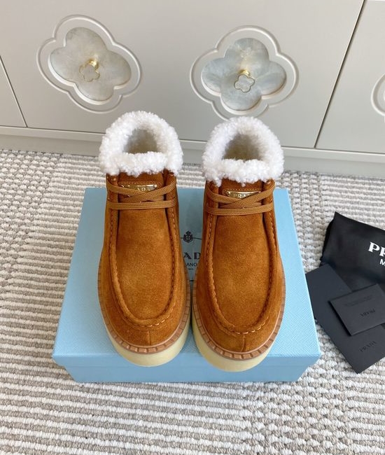 Prada Warm Fleece Lined Platform Lace-up Ankle Boots