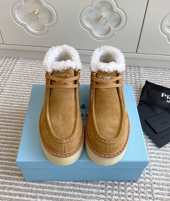 Prada Warm Fleece Lined Platform Lace-up Ankle Boots