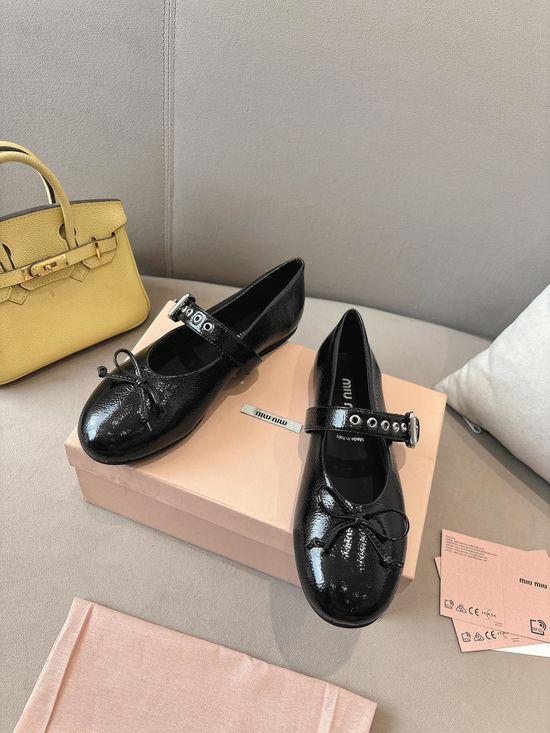 Miu Miu Genuine Leather Ballet Flats Soft Flexible Comfort Shoes