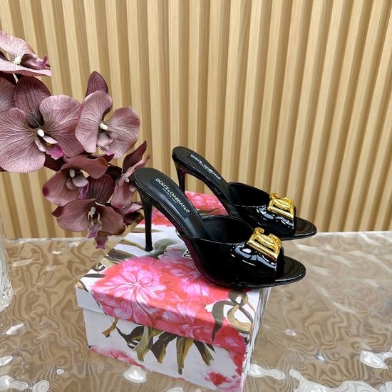 Dolce & Gabbana Rhinestone Embellished Retro Leather Slide Heels