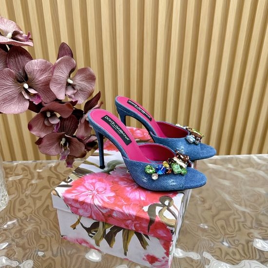 Dolce & Gabbana Rhinestone Embellished Retro Leather Slide Heels