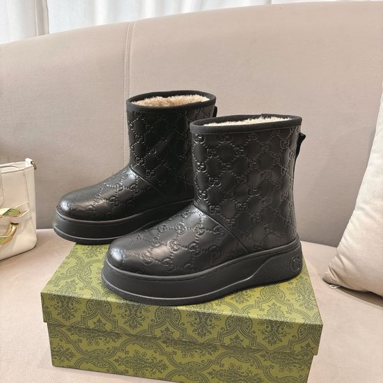 Gucci Embossed Pattern Wool Lined Ankle Boots Non-slip Warm Winter Footwear