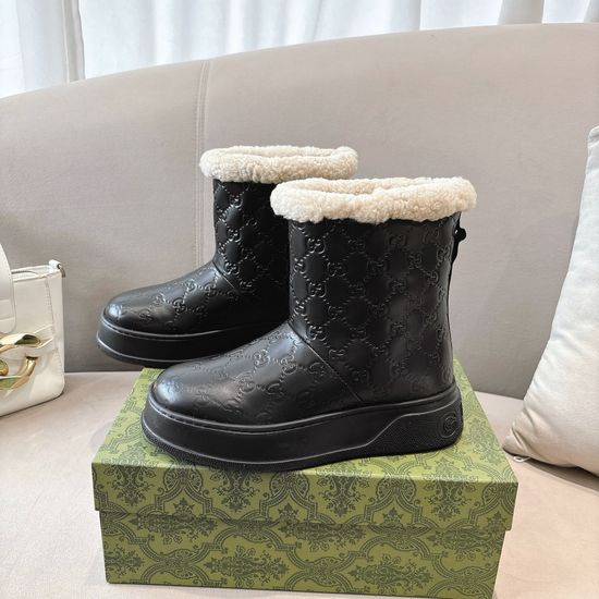 Gucci Embossed Pattern Wool Lined Ankle Boots Non-slip Warm Winter Footwear