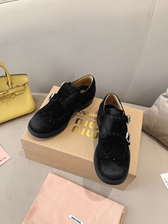 Miu Miu Vintage Carved Suede Monk Shoes Comfortable Sole
