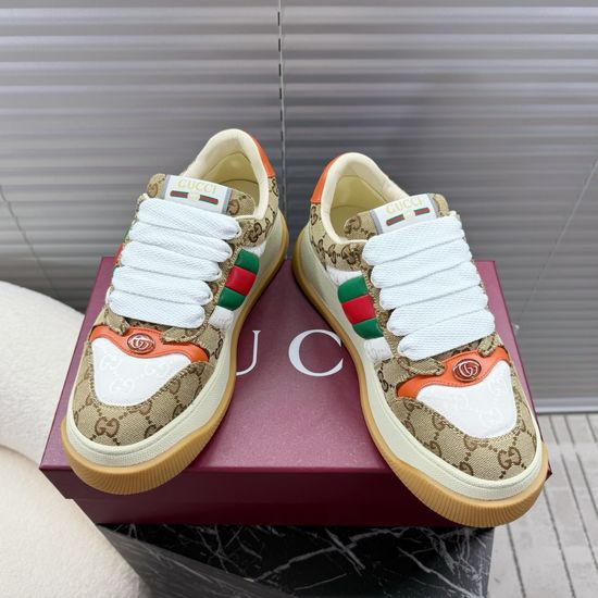 Gucci Classic Printed Leather Upper Thick Sole Comfortable Casual Sneakers