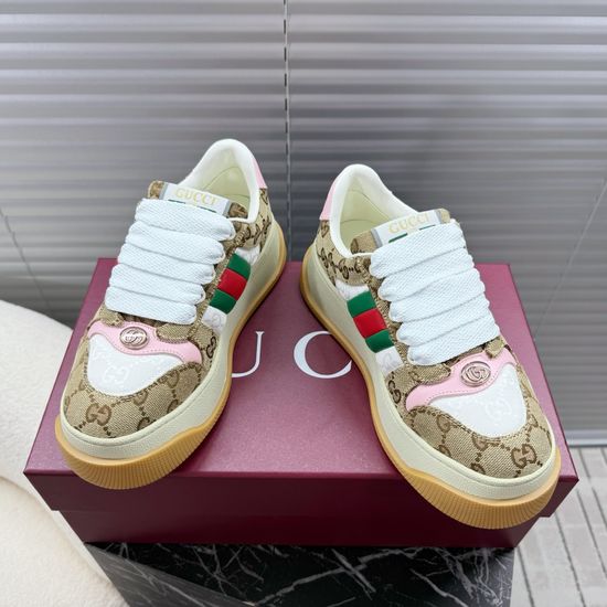 Gucci Classic Printed Leather Upper Thick Sole Comfortable Casual Sneakers