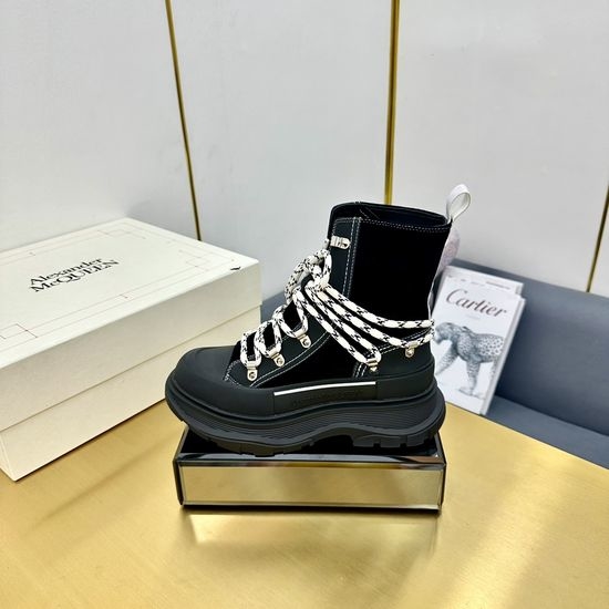 McQueen Chunky Sole Ankle Boots Premium Leather Upper
