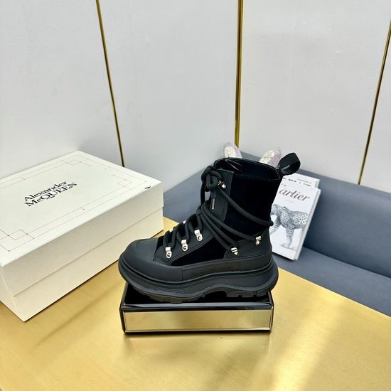 McQueen Chunky Sole Ankle Boots Premium Leather Upper