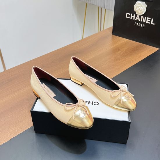 Chanel Two-tone Leather Slingback Ballet Flats with Real Leather Sole