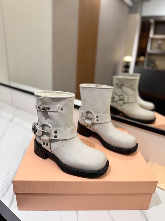 Miu Miu Distressed Leather Slip-Resistant Biker Boots