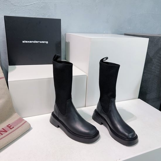 Alexander Wang Elegant Stretch Knit Ankle Boots With Leather Upper