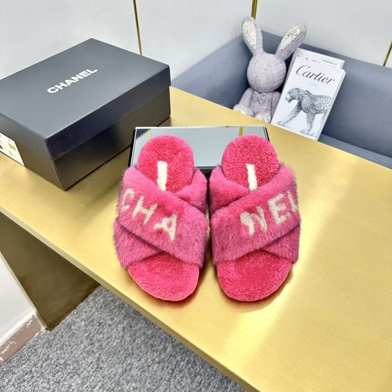 Chanel Soft Wool Lined Flat Slide Sandals With Real Leather Sole