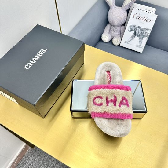 Chanel Soft Wool Lined Flat Slide Sandals With Real Leather Sole